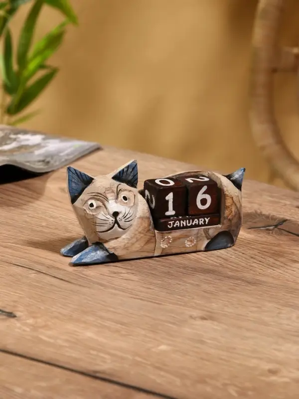 Вечный календарь &laquo;Кошка&raquo;, 13&times;4&times;6.5 см, дерево