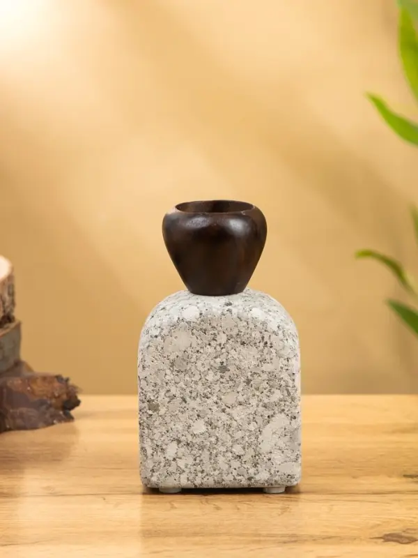 Подсвечник "Каменный факел" камень, дерево 8х5х15 см