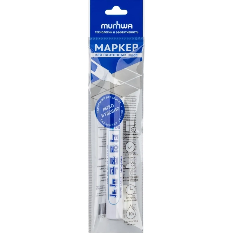 Маркер для плиточных швов MunHwaGrout Marker,2мм+2запас.нак.,бел.,GMPP-05