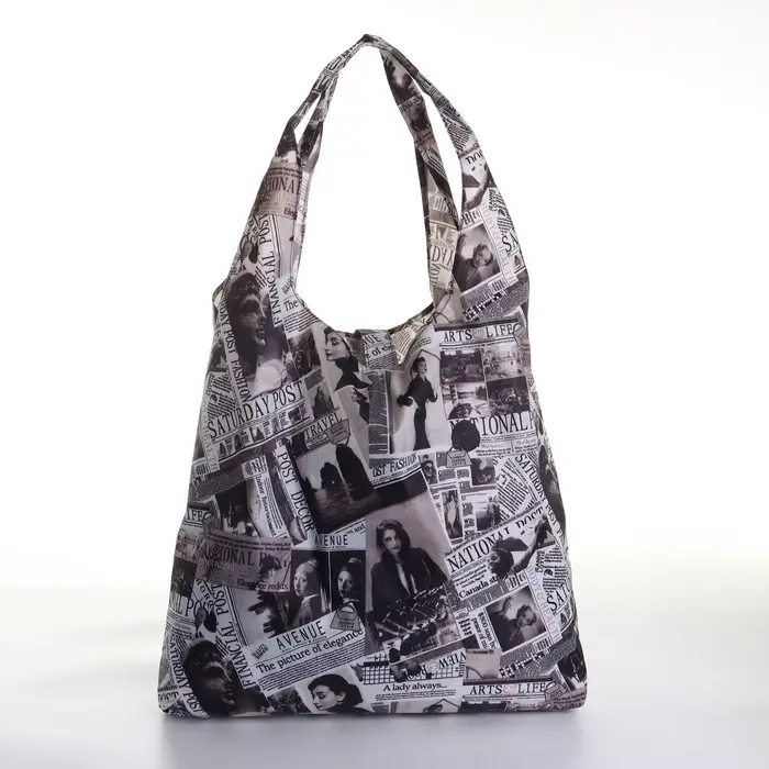 Сумка хозяйственная на кнопке, складная, 42&times;0.5&times;65, чёрная