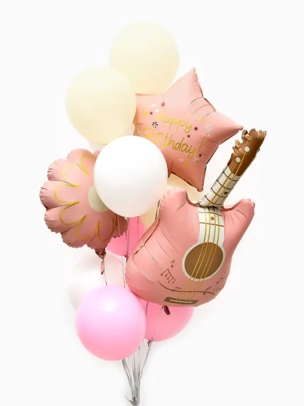 Воздушные шары "Розовая гитара" фольга, латекс, набор 12 штук