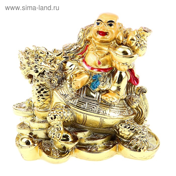 Нэцкэ золото  Нэцкэ золото "Хотей на драконочерепахе" 7,5 х 7,5 см