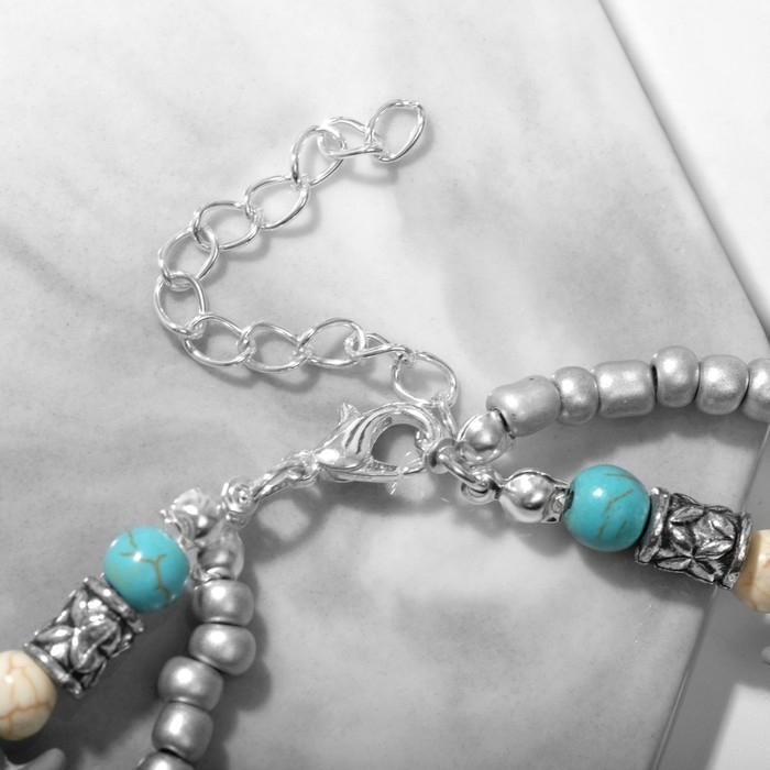 Браслет на ногу «Морской» хвостик, цвет бело-голубой в серебре, 25 см + удлинитель 5 см Браслет на ногу «Морской» хвостик, цвет бело-голубой в серебре, 25 см + удлинитель 5 см