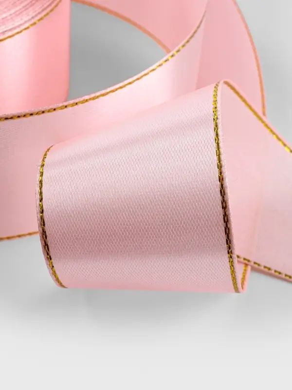 Лента атласная, с золотым люрексом, 40 мм, 23&plusmn;1 м, розовая №04
