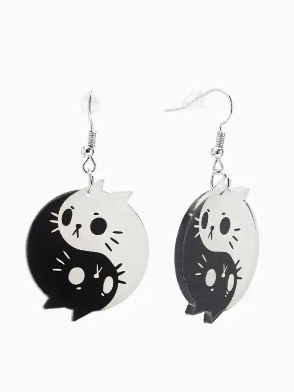 Серьги акриловые &laquo;Инь-ян&raquo;, котики, чёрно-белые