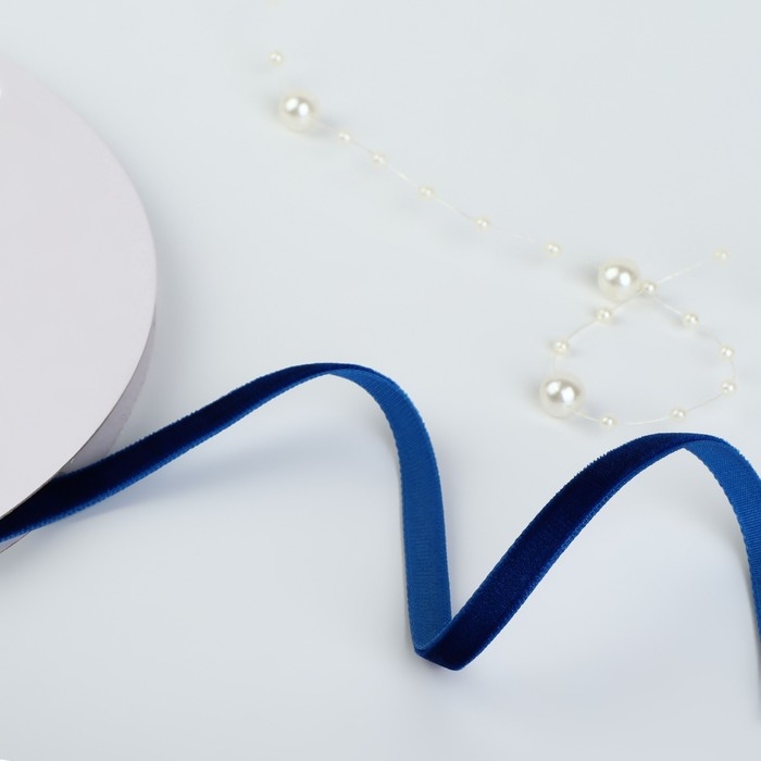 Лента бархатная, 6 мм, 18 ± 1 м, цвет синий №47 Лента бархатная, 6 мм, 18 ± 1 м, цвет синий №47