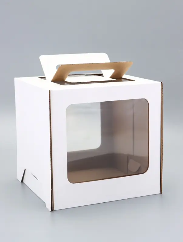 Коробка под торт 2 окна, с ручками, белая, 24&times;24&times;24
