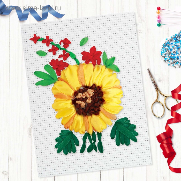 Вышивка лентами на канве «Подсолнух». Набор для творчества Вышивка лентами на канве «Подсолнух». Набор для творчества