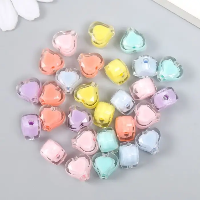 Набор бусин для рукоделия и плетения «Арт Узор. Сердечко с цветной серединкой», 20 г, пластик, глянец, 1.2×1.2×0.8 см, МИКС