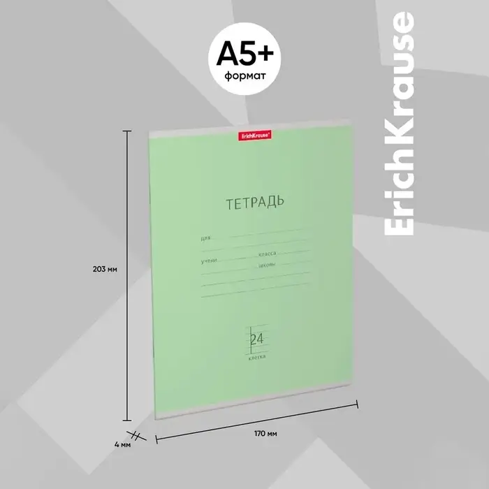 Тетрадь 24 листа в клетку, ErichKrause &laquo;Классика&raquo;, обложка мелованный картон, зелёная