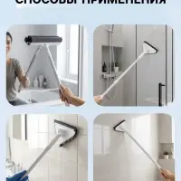Швабра для окон с телескопической ручкой 47&ndash;80.5 см, поролоновая насадка со сгоном, 2 насадки из микрофибры с держателем 11.5&times;6.5 см