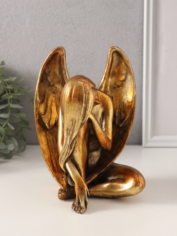 Сувенир полистоун "Девушка-ангел" под бронзу 13х12х18 см
