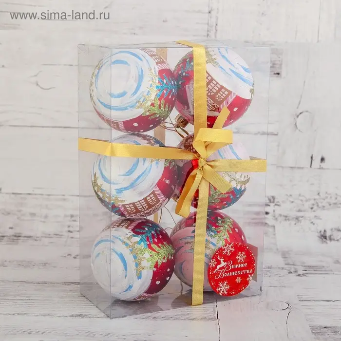 Ёлочные шары &laquo;Домик&raquo;, d=7 см, набор 6 шт., красные