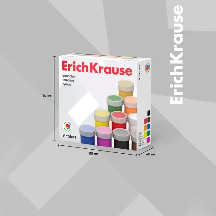 Гуашь 9 цветов &times; 17 мл ErichKrause Basic, в картонной упаковке