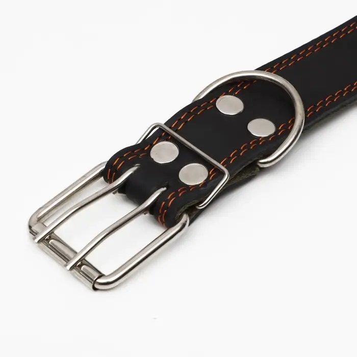 Ошейник комбинированный кожа/брезент, безразмерный, 83&times;4.5 см, ОШ 20-70 см, чёрный