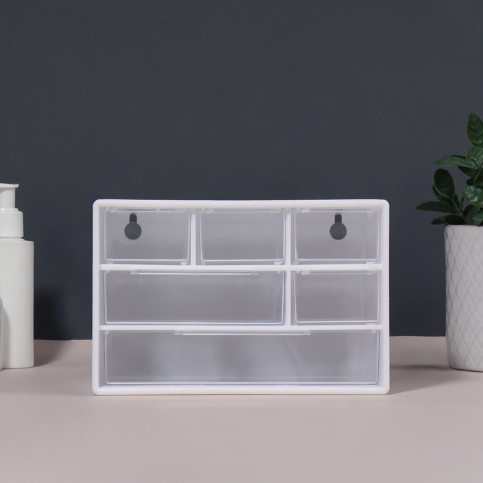 Органайзер для хранения, трёхуровневый, 6 секций, 18,2 × 11,9 × 9,8 см, цвет белый/прозрачный