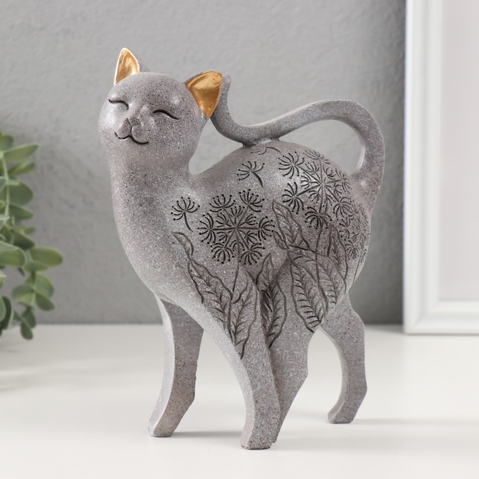 Сувенир полистоун Сувенир полистоун "Серая кошечка с узорами" 5,5х14х17,5 см