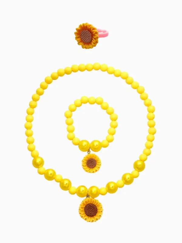 Набор детский &laquo;Выбражулька. Цветок Подсолнух&raquo;, 3 предмета: бусы, браслет, кольцо безразмерное, желтый