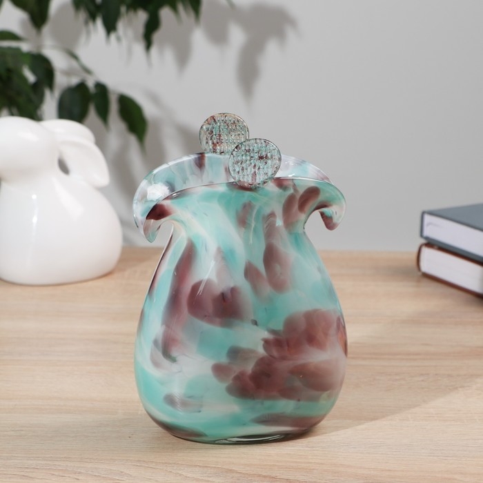 Ваза  Ваза "Кошелёк" зелёно-марганцевый, (в стеклокрошку) 16см