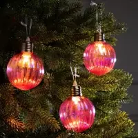 Набор ёлочных шаров &laquo;Розовые грани&raquo;, 3 шт., d=7 см, 3 LED, от батареек AG13&times;9, свечение тёплое белое