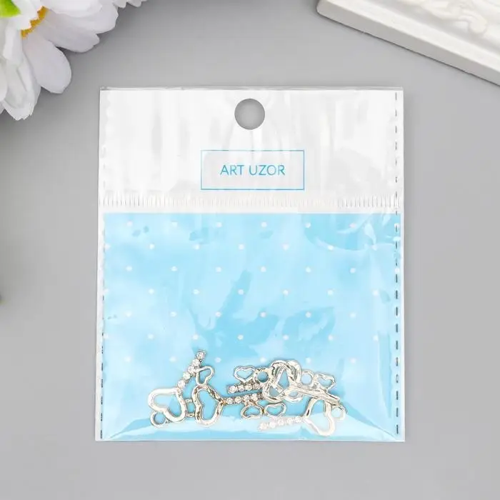 Металлический элемент, декоративная подвеска «Арт Узор. Ключик с сердечками», золото, стразы, 2.5×1.2 см