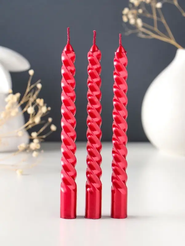 Набор свечей витых, 1.5&times;15 см, 3 шт., рубиновые