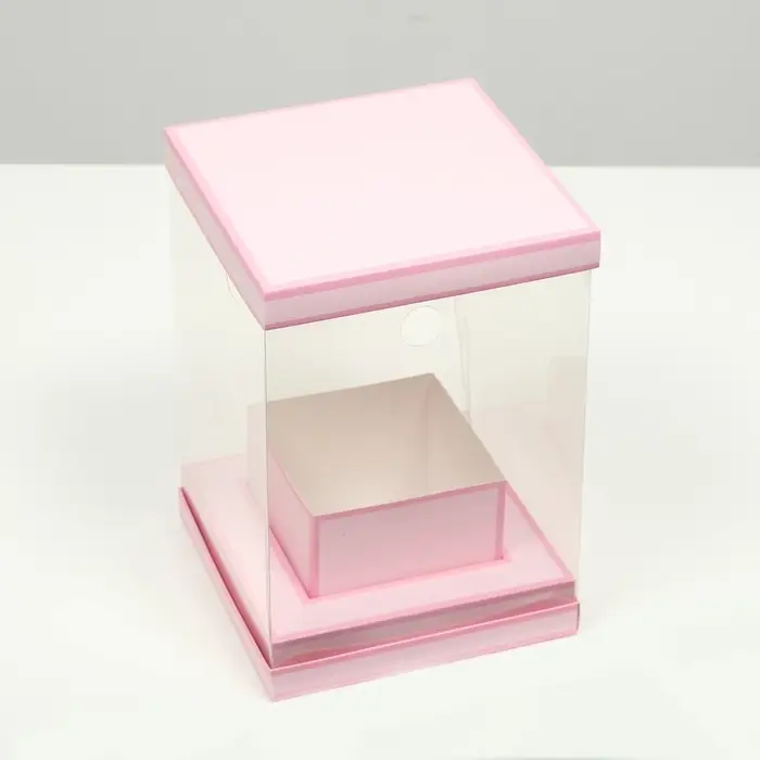 Коробка для цветов с вазой и PVC окнами складная, розовый, 16&times;23&times;16 см