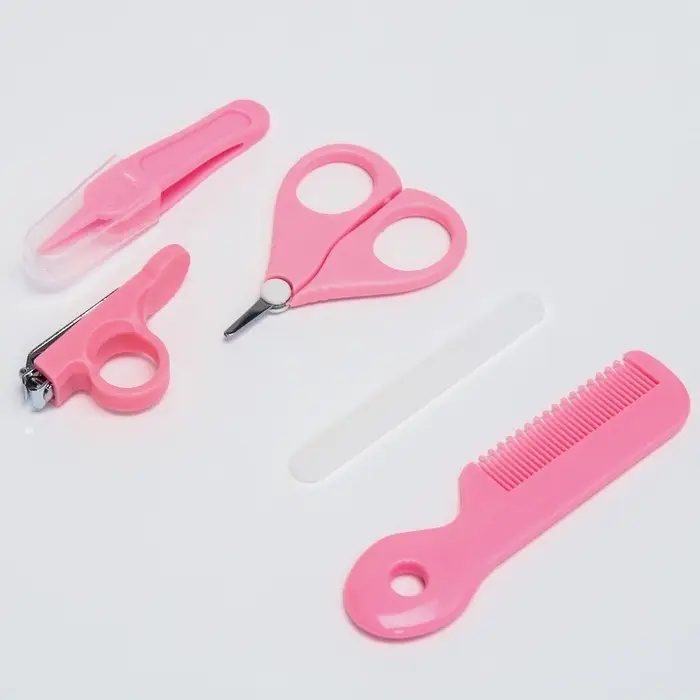 Набор по уходу за ребенком, 5 предметов: расческа, пинцет, ножницы, книпсер, пилка, розовый