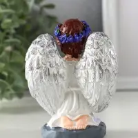 Сувенир полистоун "Девочка-ангел в цветочном платье, венке - молитва" фиолет 8,5х6,2х10,5 см   10902