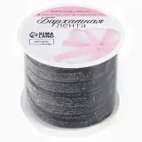 Лента бархатная, с серебряным люрексом, 10 мм, 18&plusmn;1 м, чёрная №03