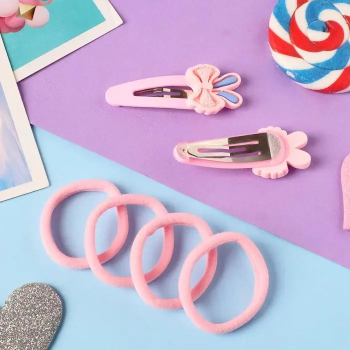 Набор для волос «Аврил», 4 резинки, 2 зажима, бантики ушки, 7×3 см, розовый