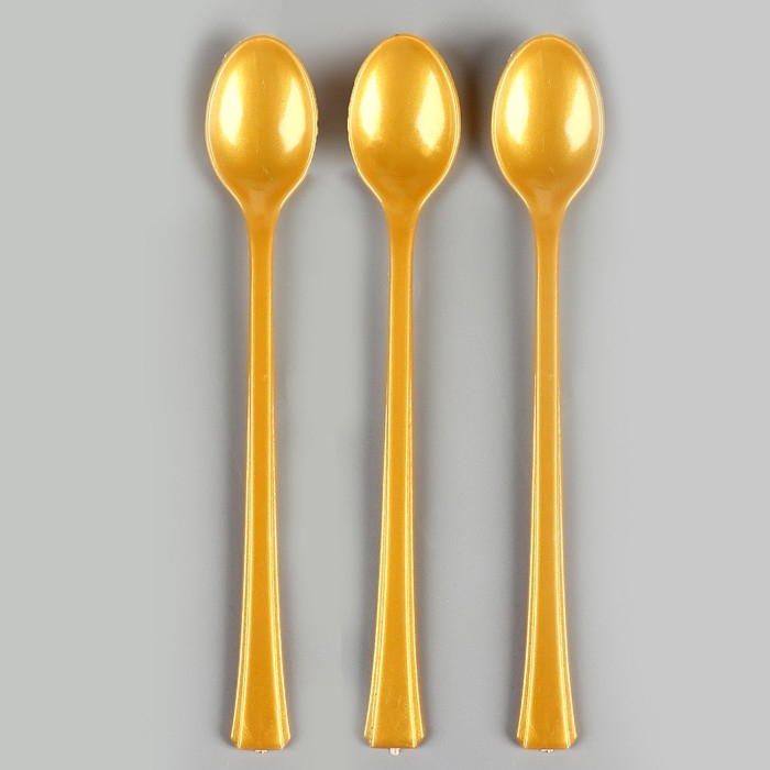 Ложки пластиковые, в наборе 12 штук, цвет золото Ложки пластиковые, в наборе 12 штук, цвет золото