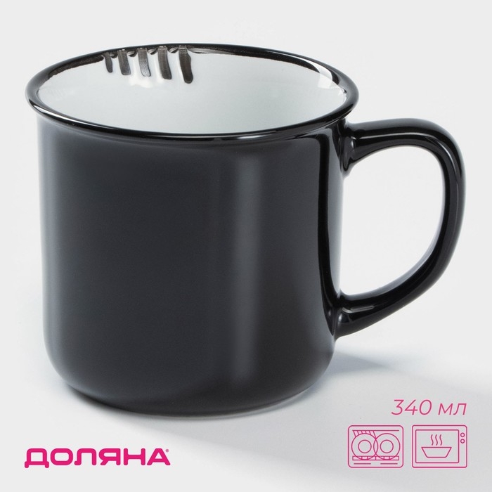 Кружка керамическая Доляна «Эмаль», 340 мл, цвет чёрный Кружка керамическая Доляна «Эмаль», 340 мл, цвет чёрный