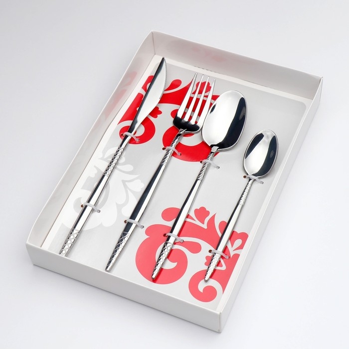 Набор столовых приборов из нержавеющей стали Доляна «Античность», 4 предмета, цвет серебряный Набор столовых приборов из нержавеющей стали Доляна «Античность», 4 предмета, цвет серебряный