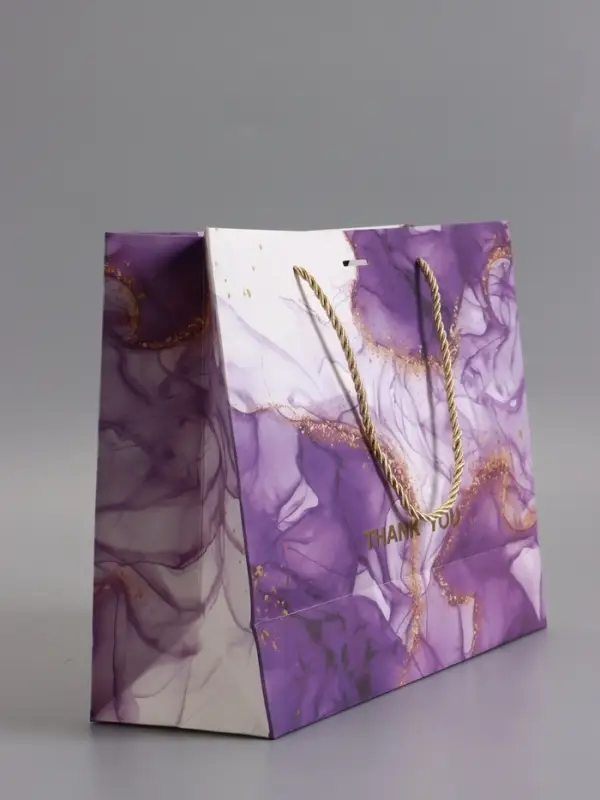 Пакет подарочный "Мрамор", фиолетовый с бантиком, 32 х 25 х 11 см