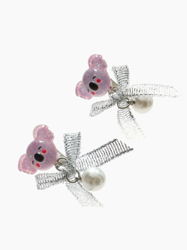Серьги-клипсы детские  Серьги-клипсы детские "Выбражулька" коала с бантом и жемчужиной, цветные
