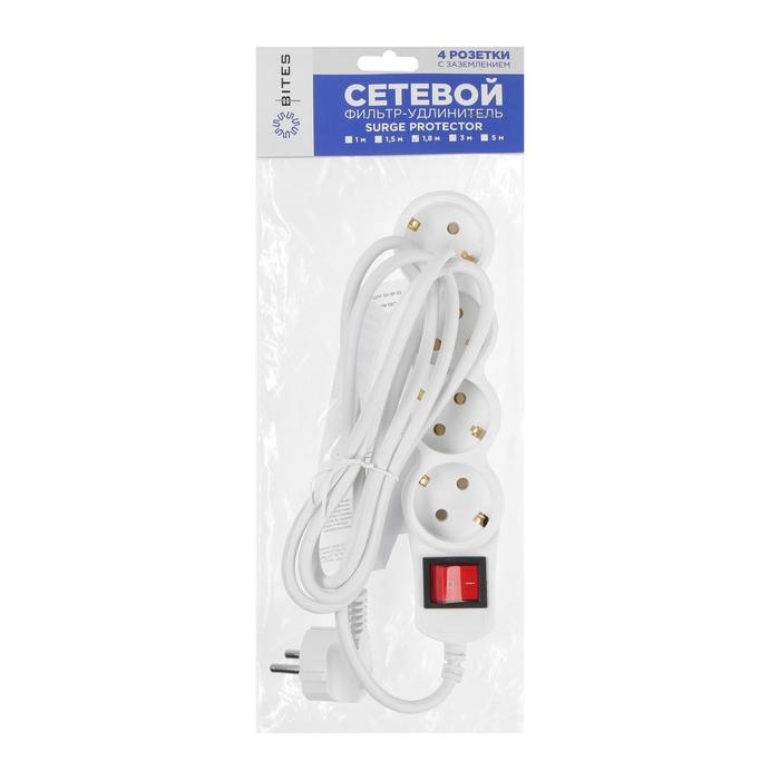 Сетевой фильтр 5bites SP4W-118 4S, 4 розетки, 1.8 м, 10 А, 3х0.75 мм2, с выкл., белый