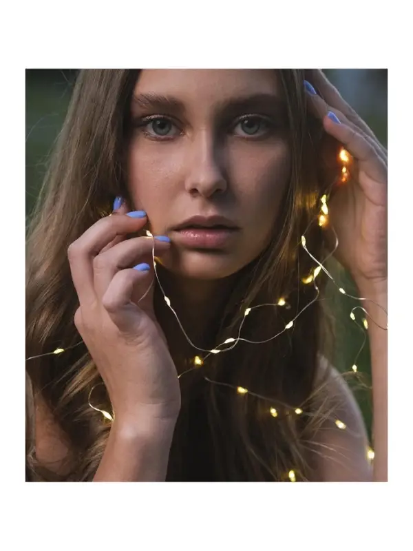 Гирлянда &laquo;Нить&raquo; 1 м роса, IP20, серебристая нить, 10 LED, батарейки CR2032&times;2 (в комплекте), свечение тёплое белое