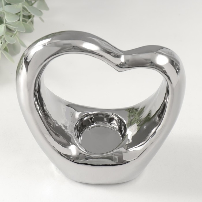 Подсвечник керамика на 1 свечу  Подсвечник керамика на 1 свечу "Сердце" d=4 см серебро 14,5х6х17 см