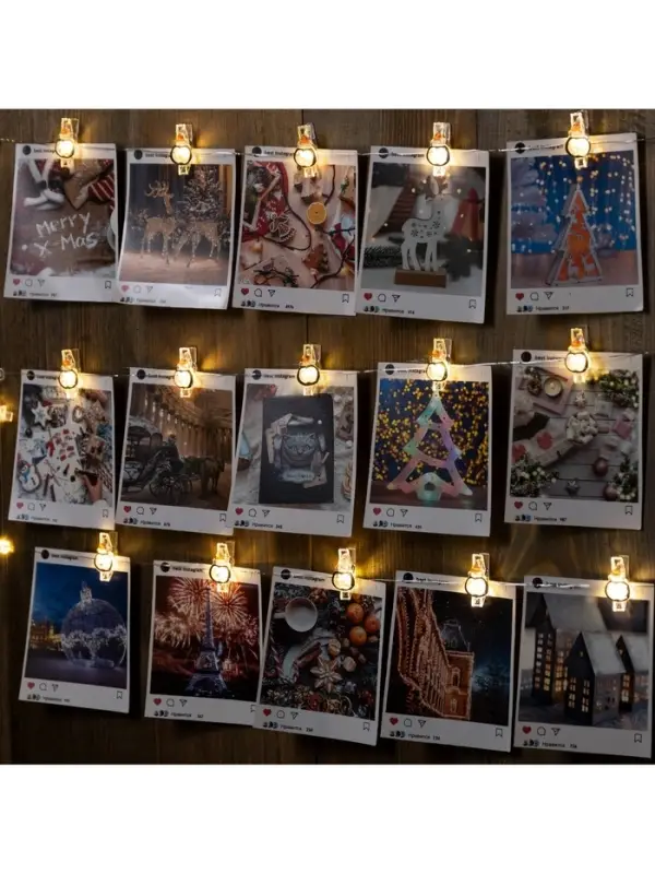 Гирлянда &laquo;Нить&raquo; 2 м роса с насадками &laquo;Прищепки-пингвин&raquo;, IP20, серебристая нить, 20 LED, батарейки ААх2 (не в комплекте), свечение тёплое белое