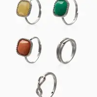 Набор колец 5 шт "Новый стиль" камни, размер МИКС, цветной в серебре