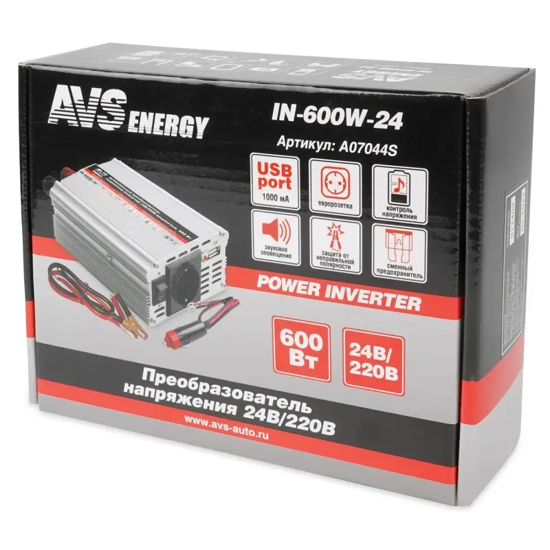Автомобильный инвертор 24/220V AVS IN-600W-24