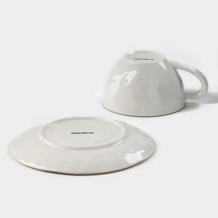 Чайная пара Доляна &laquo;Космос&raquo;, чашка 250 мл, блюдце d=16 см, фарфор, белая, красная