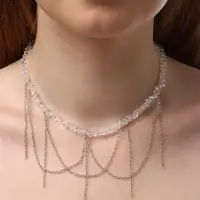 Колье &laquo;Дуга и водопад&raquo;, L=30 см, белое в серебре