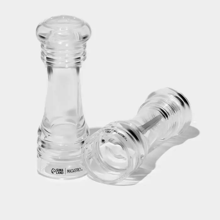Набор для специй Magistro Glace. 2 предмета: мельница, солонка, 16.5 см, акрил, прозрачный