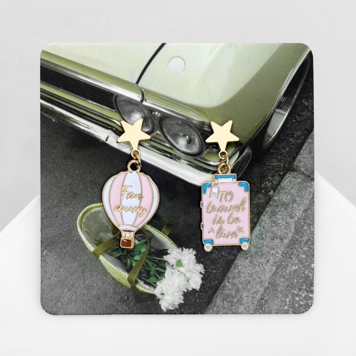 Серьги эмаль «Путешествие» воздушный шар, цвет розовый в золоте Серьги эмаль «Путешествие» воздушный шар, цвет розовый в золоте