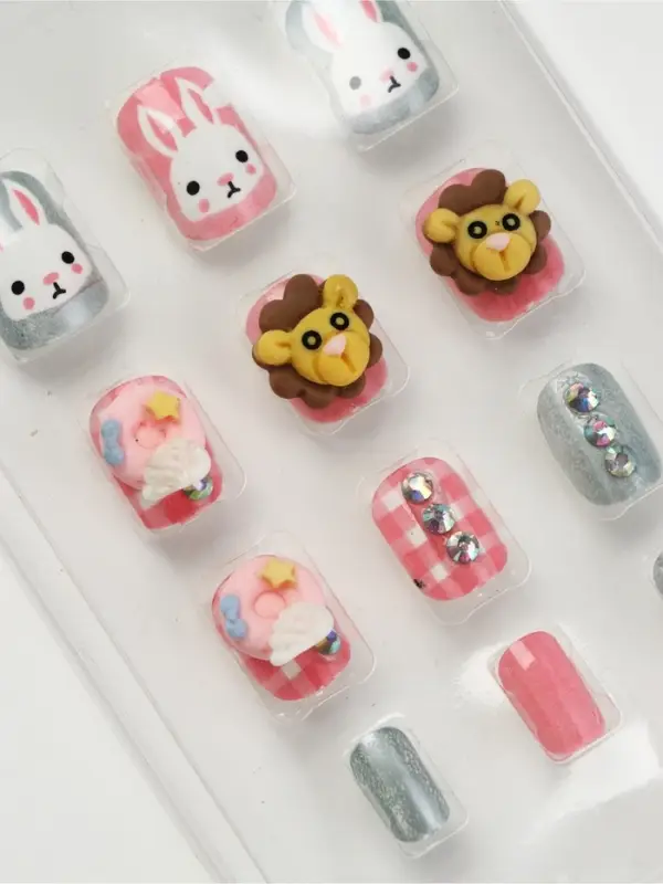 Детские накладные ногти &laquo;Снежный зайчик&raquo;, 12 шт.