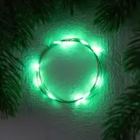 Гирлянда &laquo;Нить&raquo; 1 м роса. IP20, нить серебристая, 10 LED, 4.6 В, AG13&times;3 (в комплекте), 3 режима, свечение зелёное