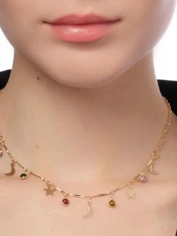 Чокер &laquo;Полумесяц&raquo;, цветной в золоте, 35 см