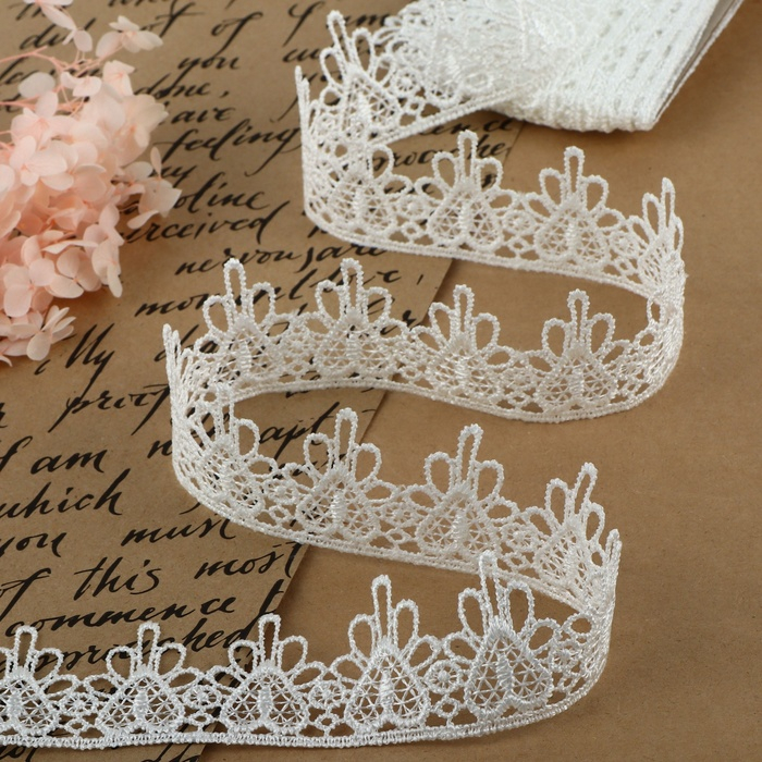 Кружево гипюровое, 35 мм × 9 ± 0,5 м, цвет белый Кружево гипюровое, 35 мм × 9 ± 0,5 м, цвет белый